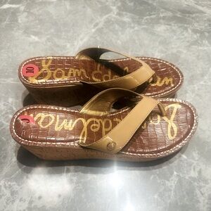 Sam Edelman SZ 10 Romy Platform Thong Wedged Women Beige Slip-On Cork Sandal